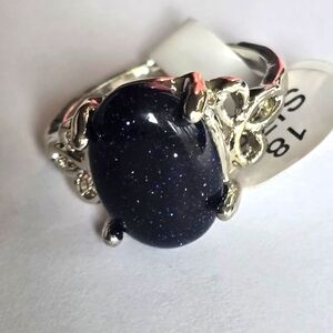 CHOCOLATE OBSIDIAN SUNBURST SILVER NEW SIZE 8 POLISHED CABECHON RING